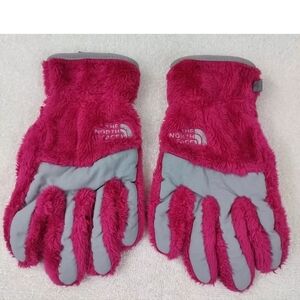 The North Face Girls Pink Sherpa Winter Gloves Sz Medium EUC